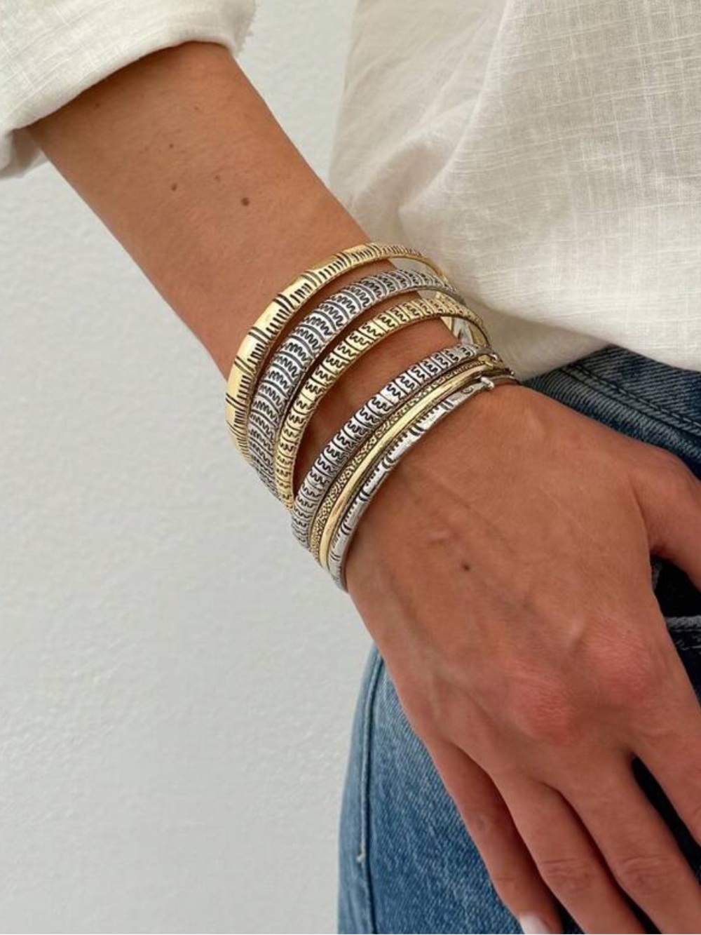 Zara Mixed Metal Fish Motif Bangle Set - Gold & Silver - Picture 2 of 5